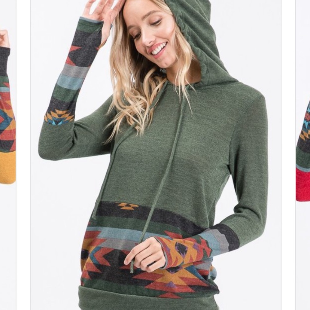 Olive green western Aztec Indian print hoodie